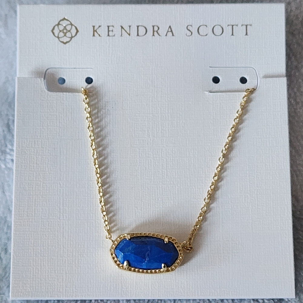14k Gold on brass & Cobalt Blue Stone  Pendant Necklace 16"+2 Kendra Scott NEW!